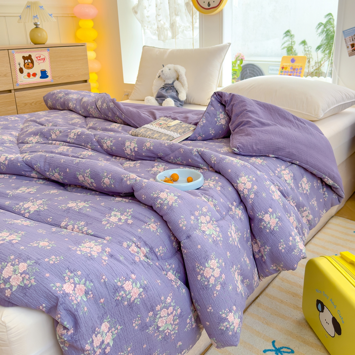 91家纺网 家纺一手货源 找家纺 弗苓家纺 2025新款A类云感有氧双层纱冬被被子被芯 豆蔻