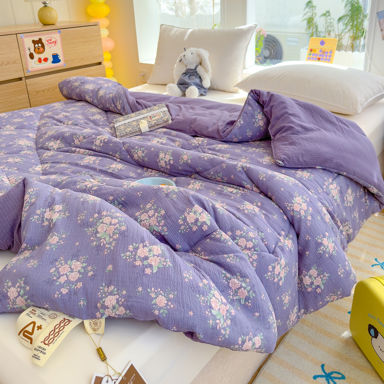 91家纺网 家纺一手货源 找家纺 弗苓家纺 2025新款A类云感有氧双层纱冬被被子被芯 豆蔻