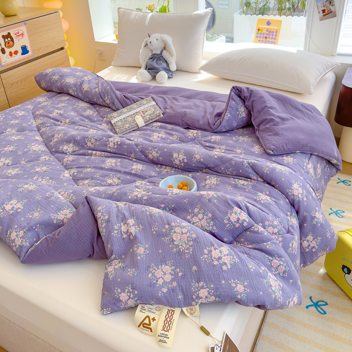 91家纺网 家纺一手货源 找家纺 弗苓家纺 2025新款A类云感有氧双层纱冬被被子被芯 豆蔻