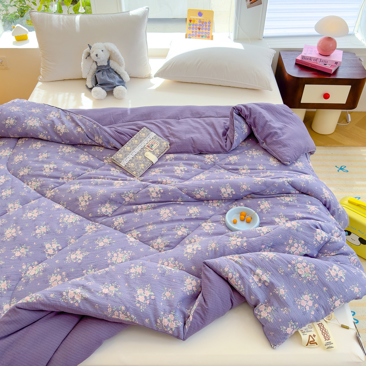 91家纺网 家纺一手货源 找家纺 弗苓家纺 2025新款A类云感有氧双层纱冬被被子被芯 豆蔻