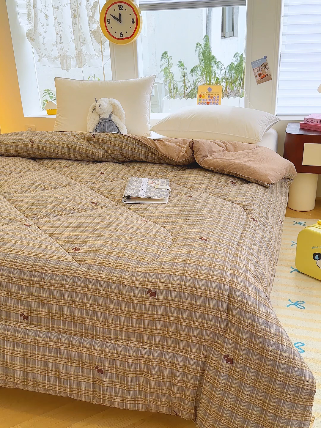 91家纺网 家纺一手货源 找家纺 弗苓家纺 2025新款A类云感有氧双层纱冬被被子被芯 格子奶咖