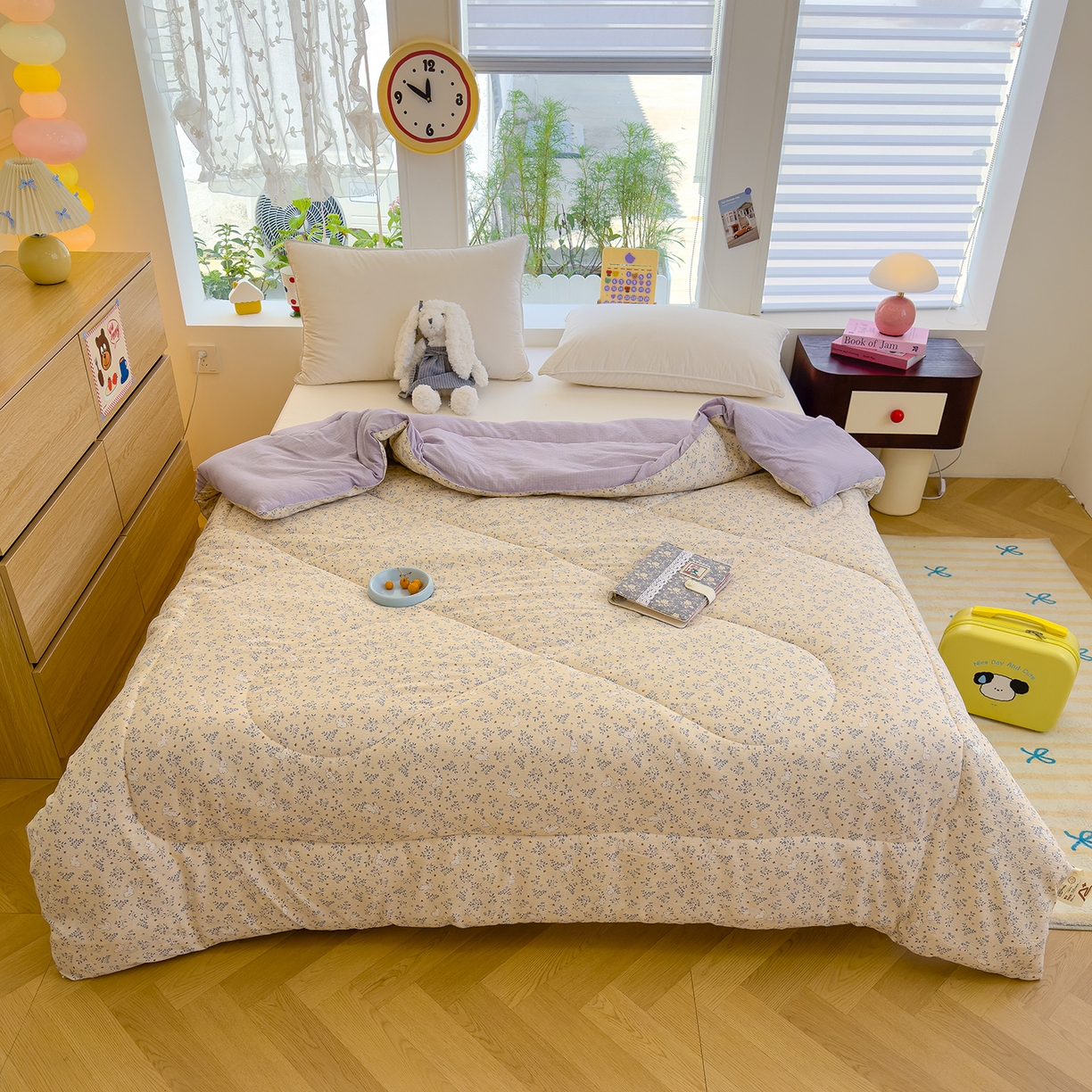 91家纺网 家纺一手货源 找家纺 弗苓家纺 2025新款A类云感有氧双层纱冬被被子被芯 花园兔