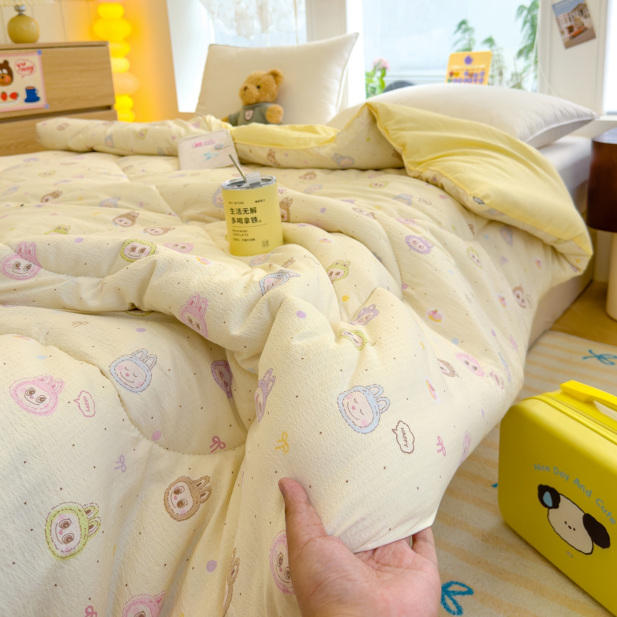 91家纺网 家纺一手货源 找家纺 弗苓家纺 2025新款A类云感有氧双层纱冬被被子被芯 拉布布