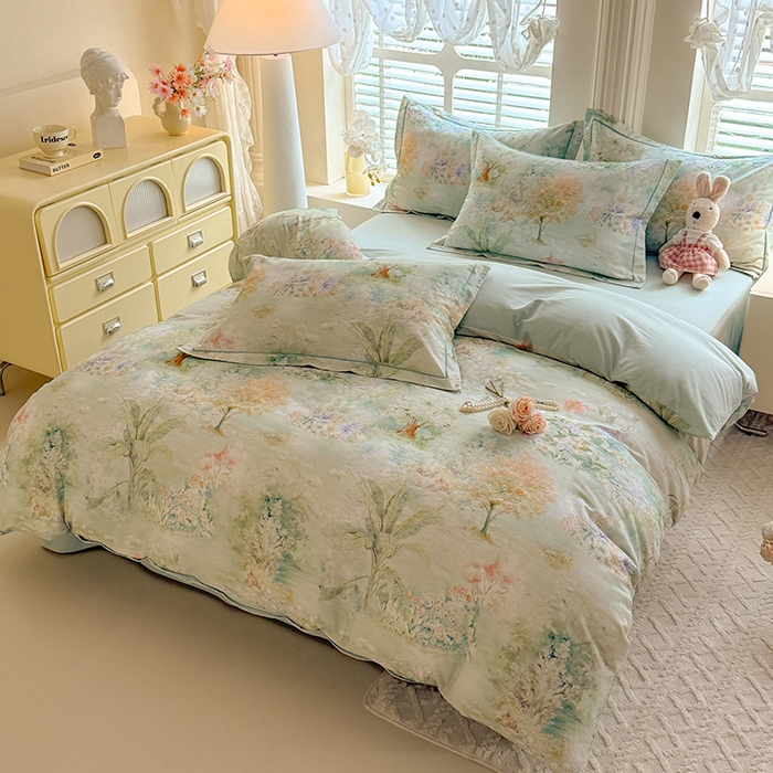 91家纺网 家纺一手货源 找家纺 巧玲珑 2025新款100%数码印花生态AB版四件套 伯尼