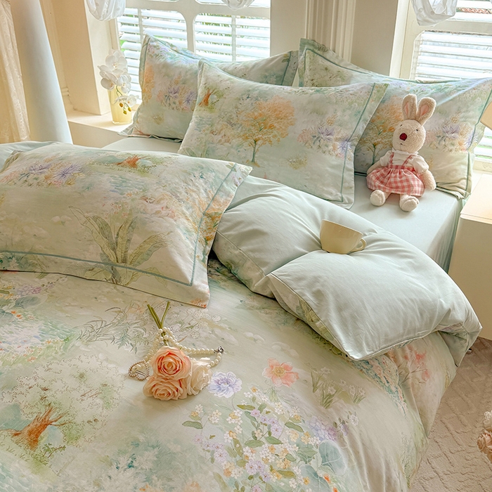 91家纺网 家纺一手货源 找家纺 巧玲珑 2025新款100%数码印花生态AB版四件套 伯尼