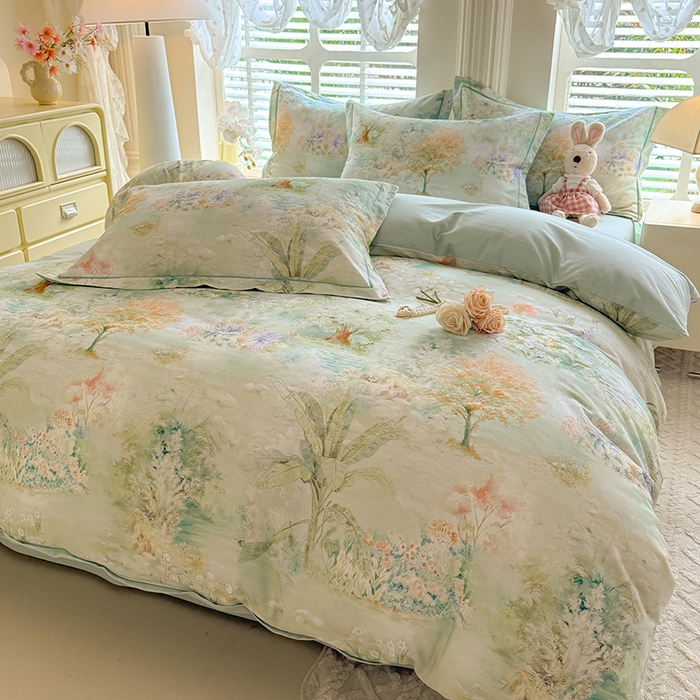 91家纺网 家纺一手货源 找家纺 巧玲珑 2025新款100%数码印花生态AB版四件套 伯尼