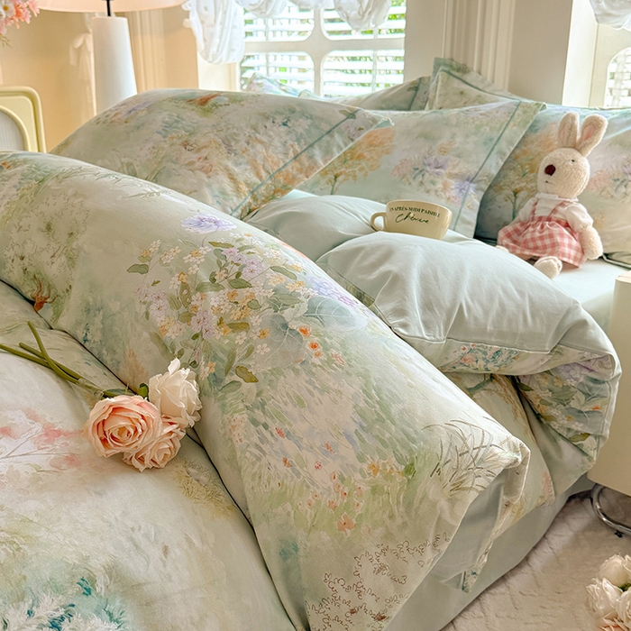 91家纺网 家纺一手货源 找家纺 巧玲珑 2025新款100%数码印花生态AB版四件套 伯尼