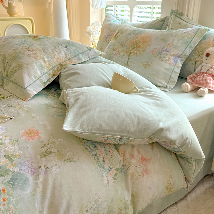 91家纺网 家纺一手货源 找家纺 巧玲珑 2025新款100%数码印花生态AB版四件套 伯尼