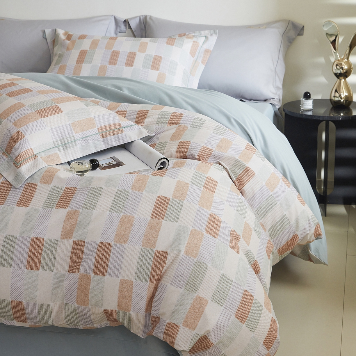 91家纺网 家纺一手货源 找家纺 XIWEN-希文家纺 2025秋冬新款全棉纯棉生态磨毛印花四件套 闲偶绿