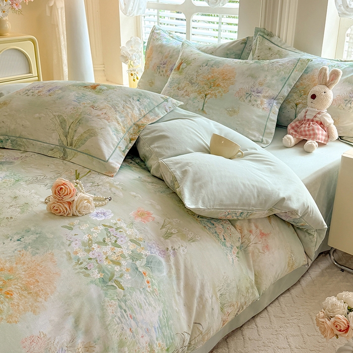 91家纺网 家纺一手货源 找家纺 巧玲珑 2025新款100%数码印花生态AB版四件套 伯尼