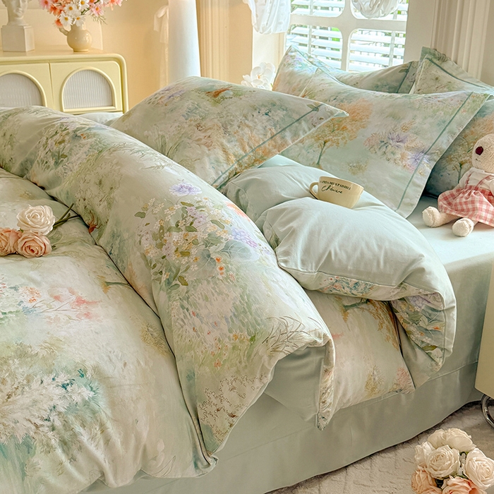 91家纺网 家纺一手货源 找家纺 巧玲珑 2025新款100%数码印花生态AB版四件套 伯尼