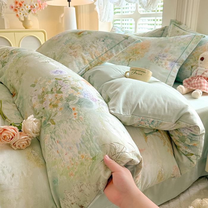 91家纺网 家纺一手货源 找家纺 巧玲珑 2025新款100%数码印花生态AB版四件套 伯尼