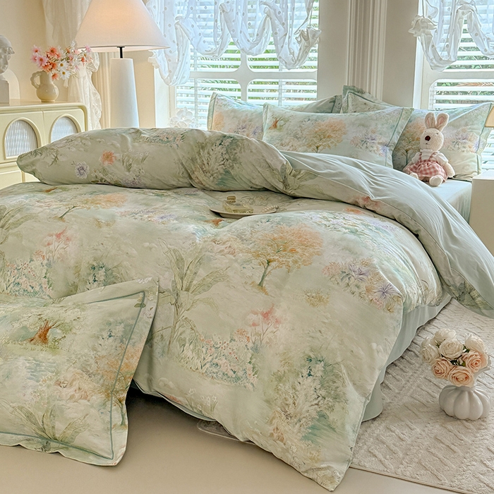 91家纺网 家纺一手货源 找家纺 巧玲珑 2025新款100%数码印花生态AB版四件套 伯尼