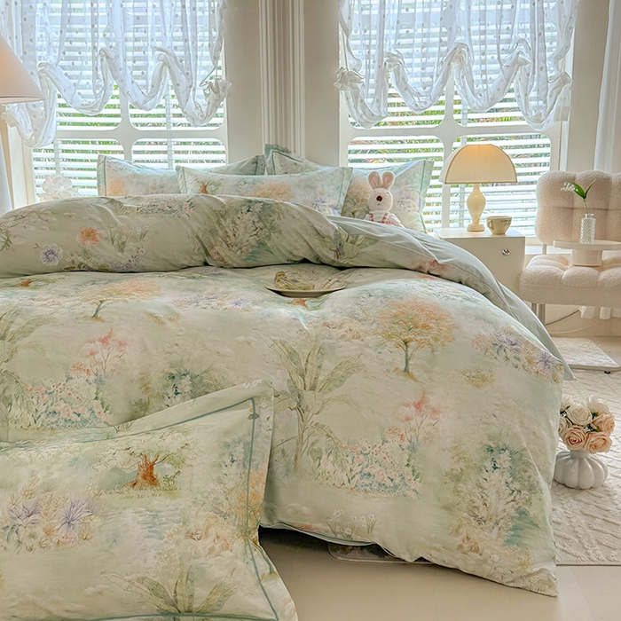 91家纺网 家纺一手货源 找家纺 巧玲珑 2025新款100%数码印花生态AB版四件套 伯尼