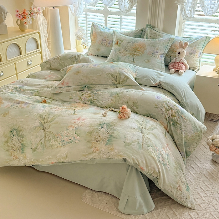 91家纺网 家纺一手货源 找家纺 巧玲珑 2025新款100%数码印花生态AB版四件套 伯尼