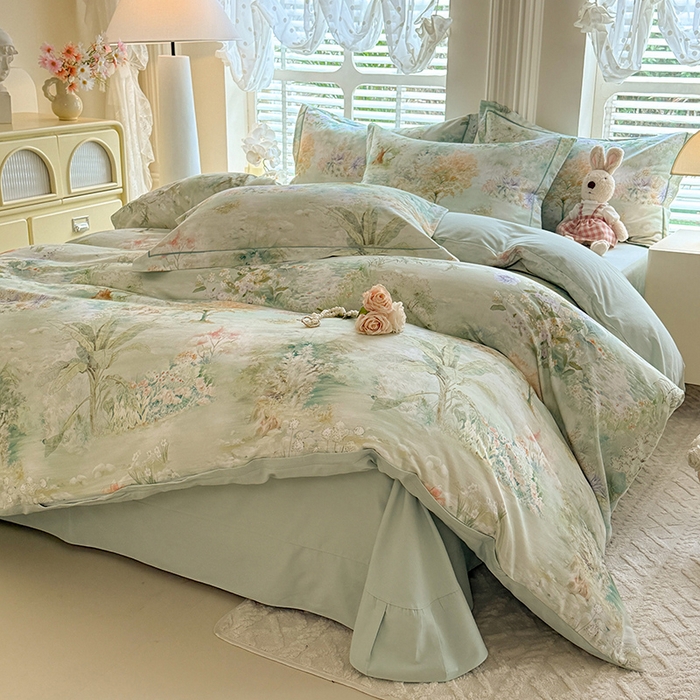 91家纺网 家纺一手货源 找家纺 巧玲珑 2025新款100%数码印花生态AB版四件套 伯尼