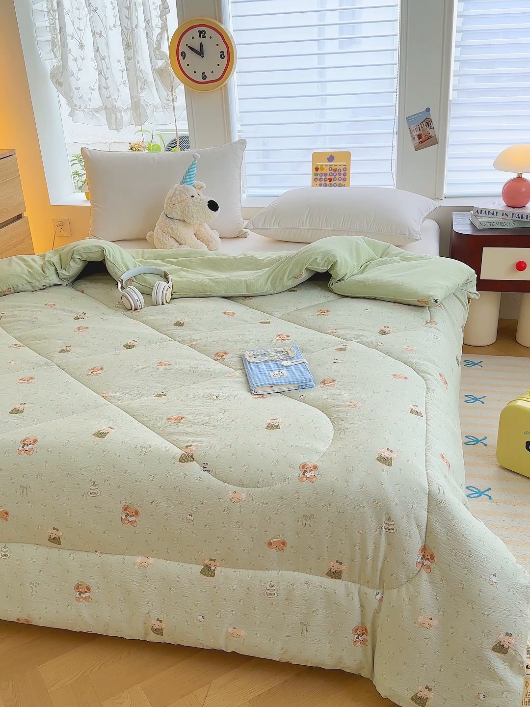 91家纺网 家纺一手货源 找家纺 弗苓家纺 2025新款A类云感有氧双层纱冬被被子被芯 绿象泡泡