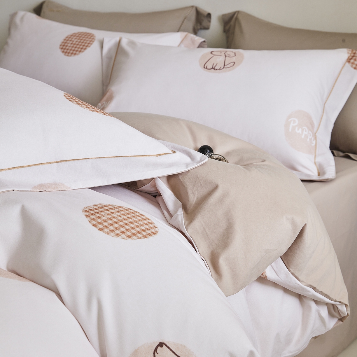 XIWEN-希文家纺 2025秋冬新款全棉纯棉生态磨毛印花四件套 小狗happy