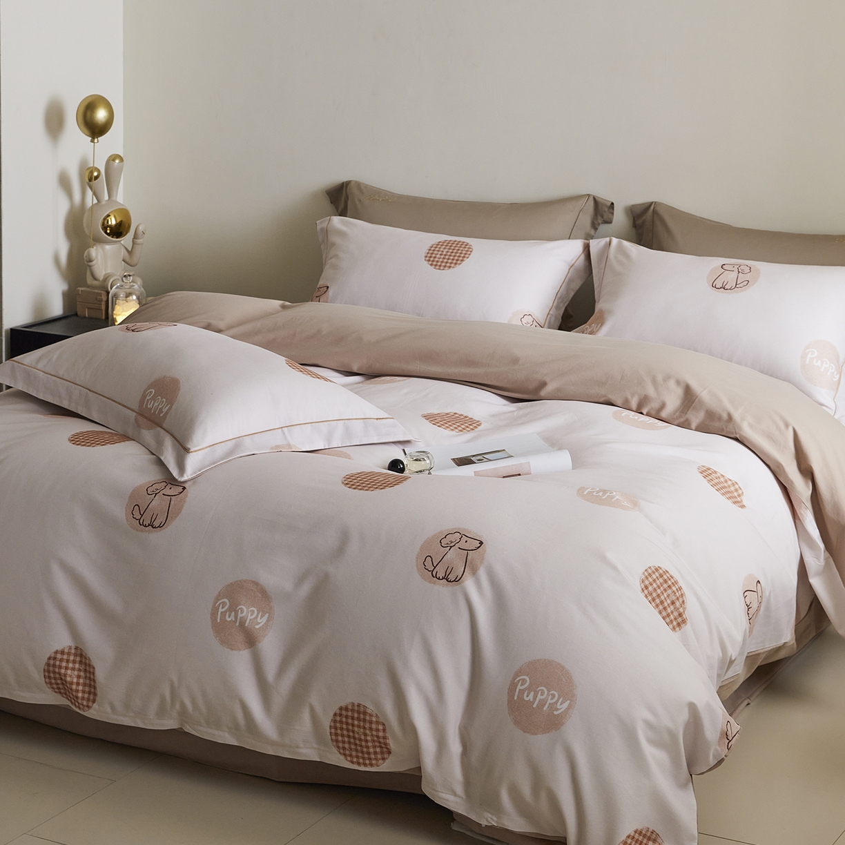 91家纺网 家纺一手货源 找家纺 XIWEN-希文家纺 2025秋冬新款全棉纯棉生态磨毛印花四件套 小狗happy