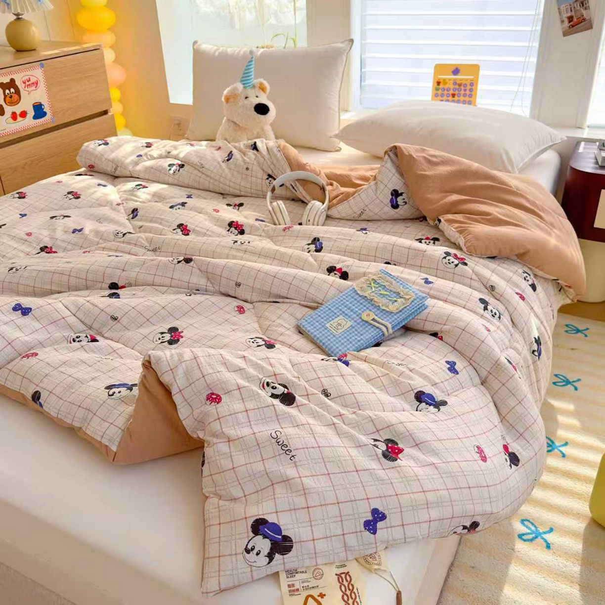 91家纺网 家纺一手货源 找家纺 弗苓家纺 2025新款A类云感有氧双层纱冬被被子被芯 米奇