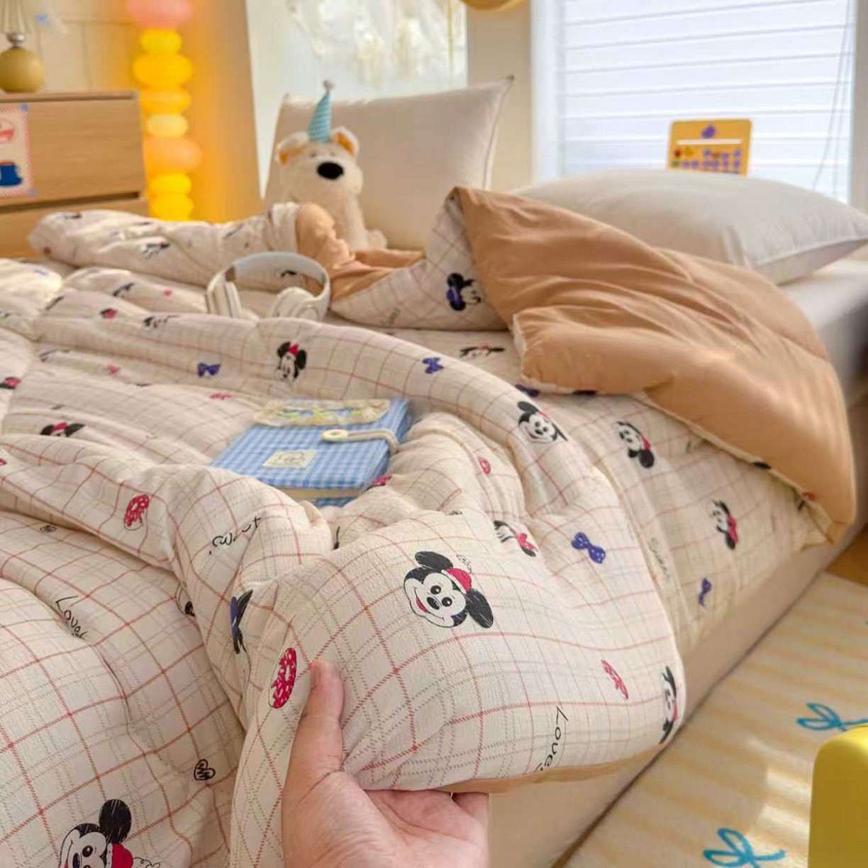 91家纺网 家纺一手货源 找家纺 弗苓家纺 2025新款A类云感有氧双层纱冬被被子被芯 米奇