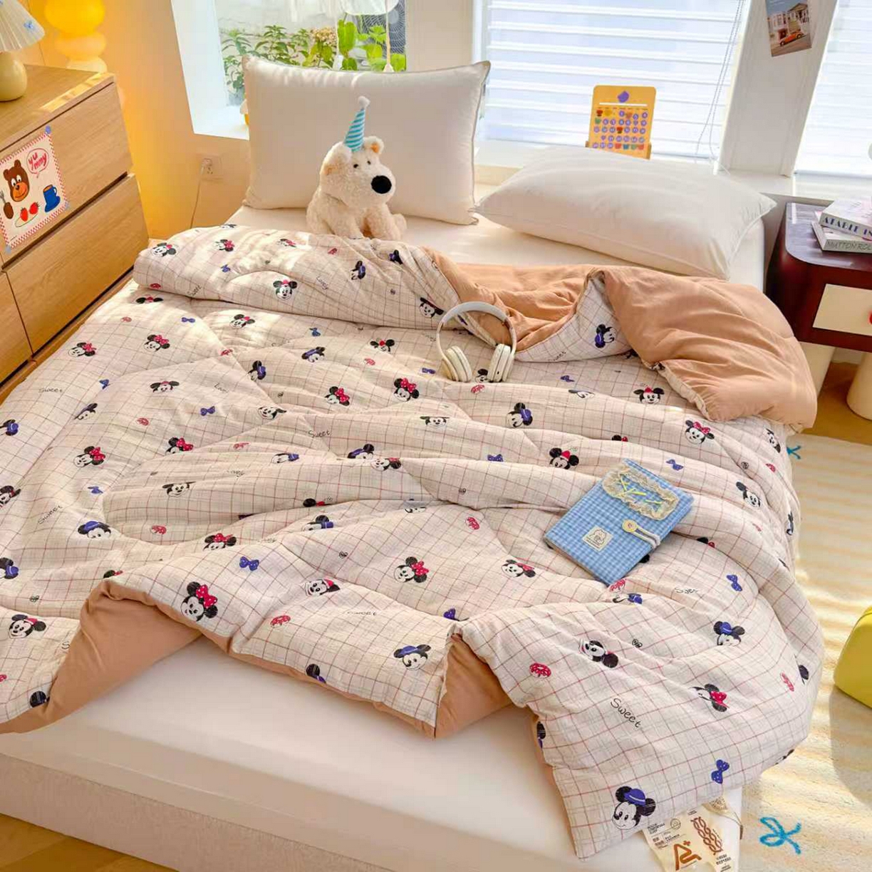 91家纺网 家纺一手货源 找家纺 弗苓家纺 2025新款A类云感有氧双层纱冬被被子被芯 米奇