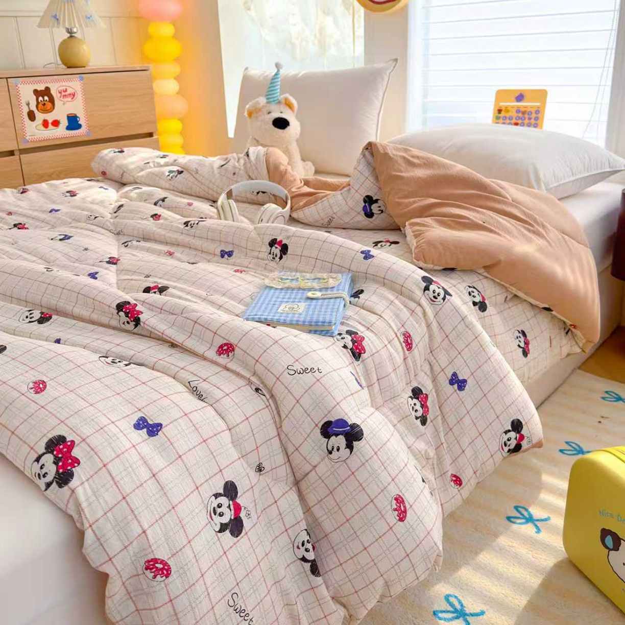 91家纺网 家纺一手货源 找家纺 弗苓家纺 2025新款A类云感有氧双层纱冬被被子被芯 米奇