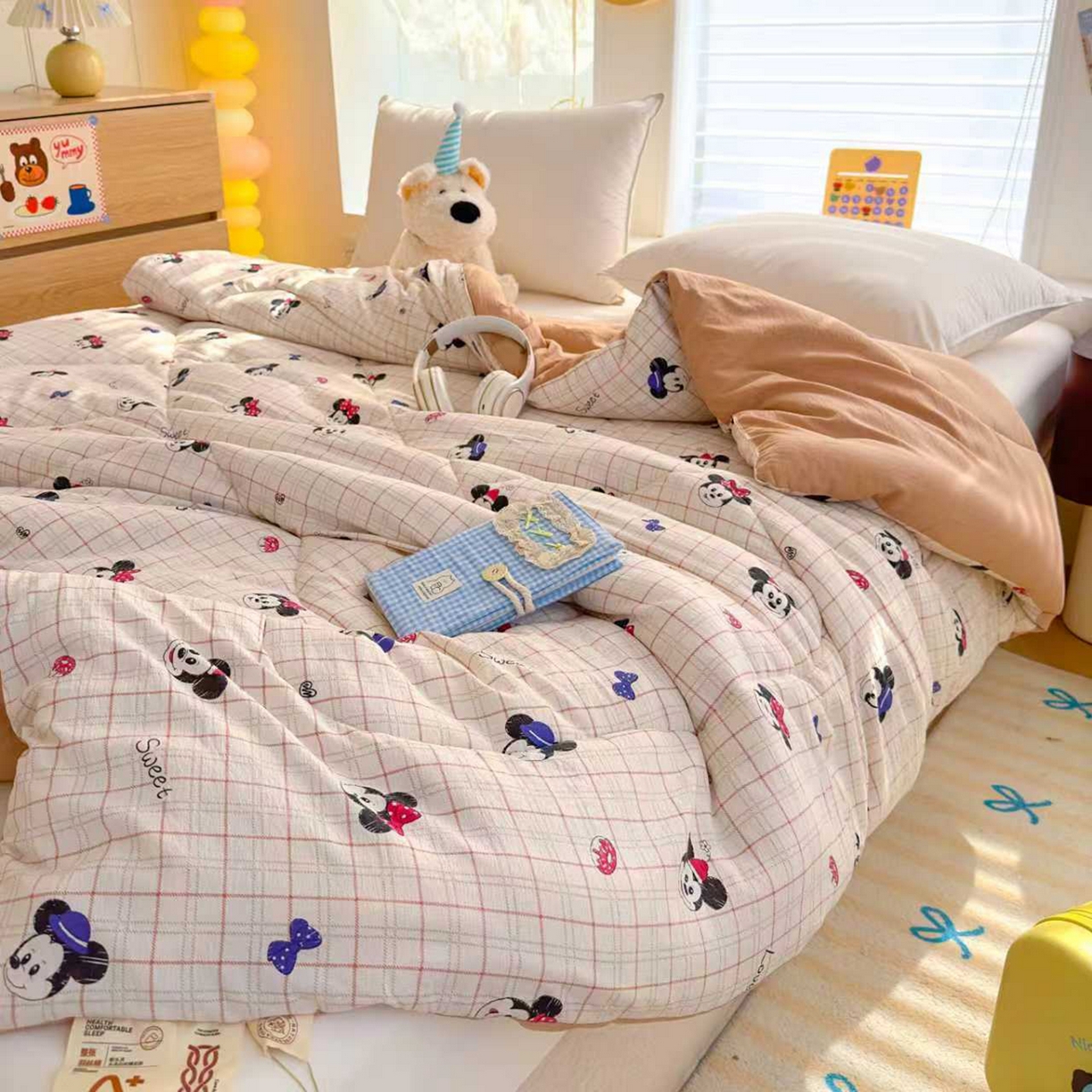 91家纺网 家纺一手货源 找家纺 弗苓家纺 2025新款A类云感有氧双层纱冬被被子被芯 米奇