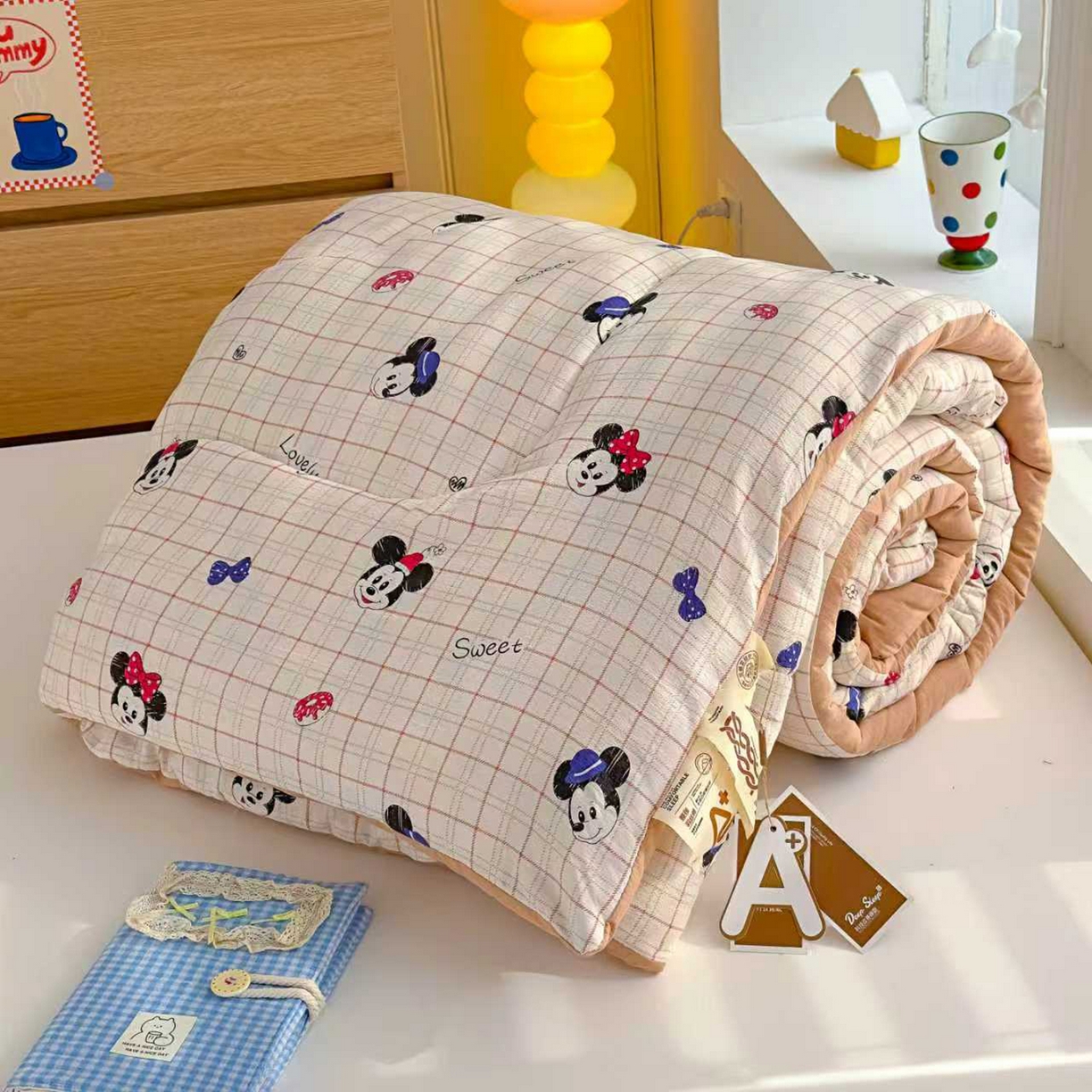 91家纺网 家纺一手货源 找家纺 弗苓家纺 2025新款A类云感有氧双层纱冬被被子被芯 米奇