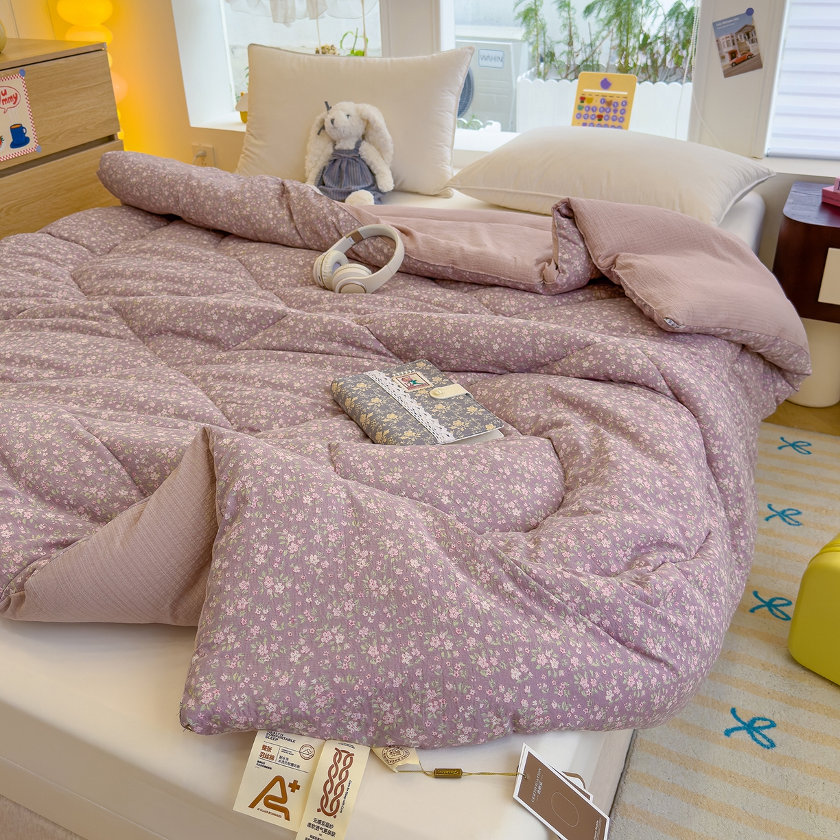 91家纺网 家纺一手货源 找家纺 弗苓家纺 2025新款A类云感有氧双层纱冬被被子被芯 米亚