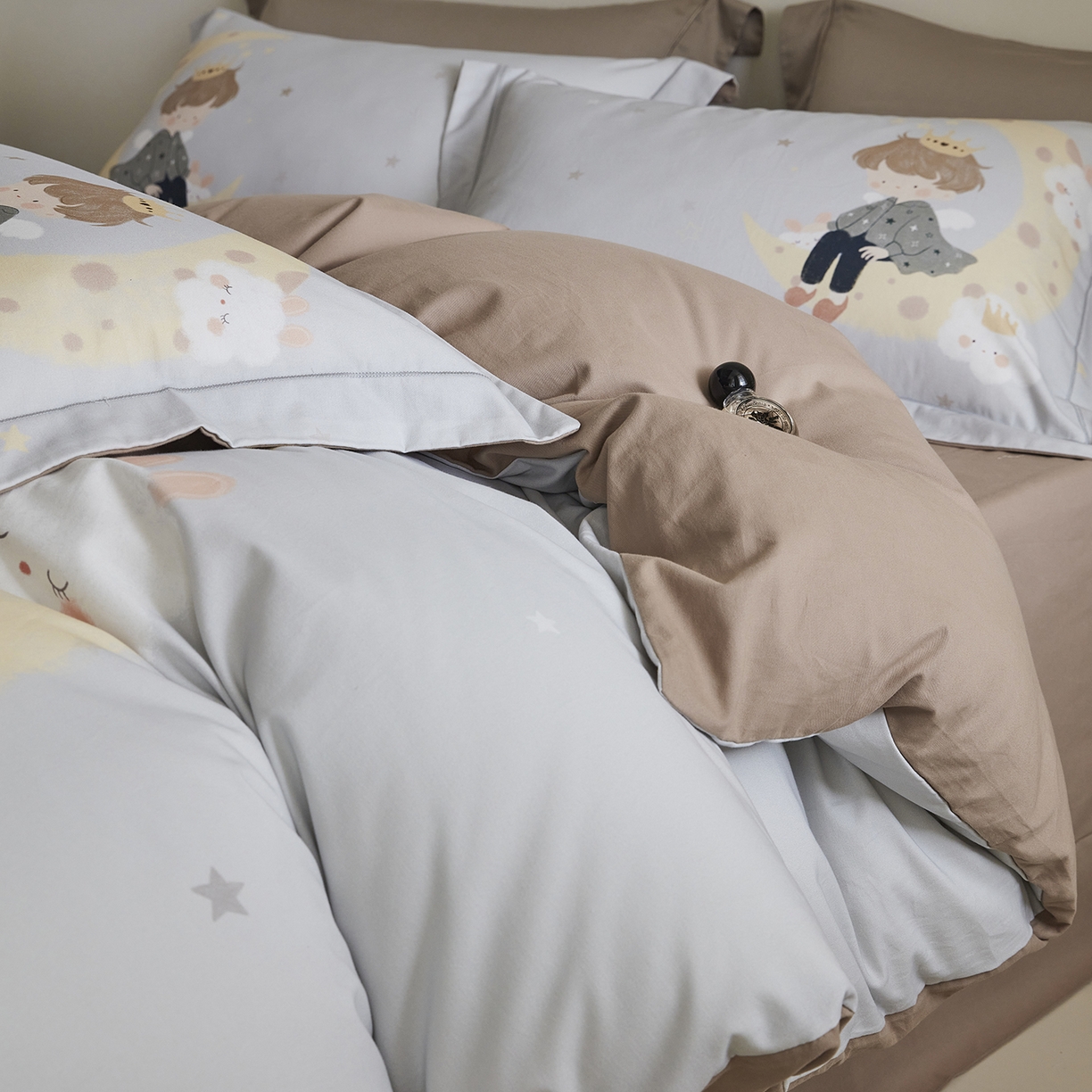 XIWEN-希文家纺 2025秋冬新款全棉纯棉生态磨毛印花四件套 小王子-灰