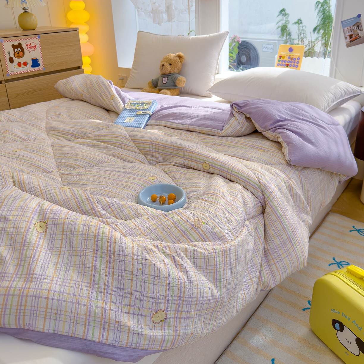 91家纺网 家纺一手货源 找家纺 弗苓家纺 2025新款A类云感有氧双层纱冬被被子被芯 苹果栖时