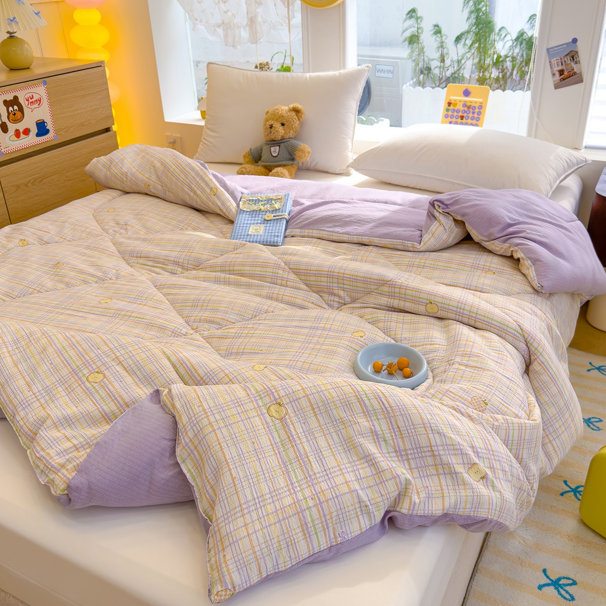 91家纺网 家纺一手货源 找家纺 弗苓家纺 2025新款A类云感有氧双层纱冬被被子被芯 苹果栖时