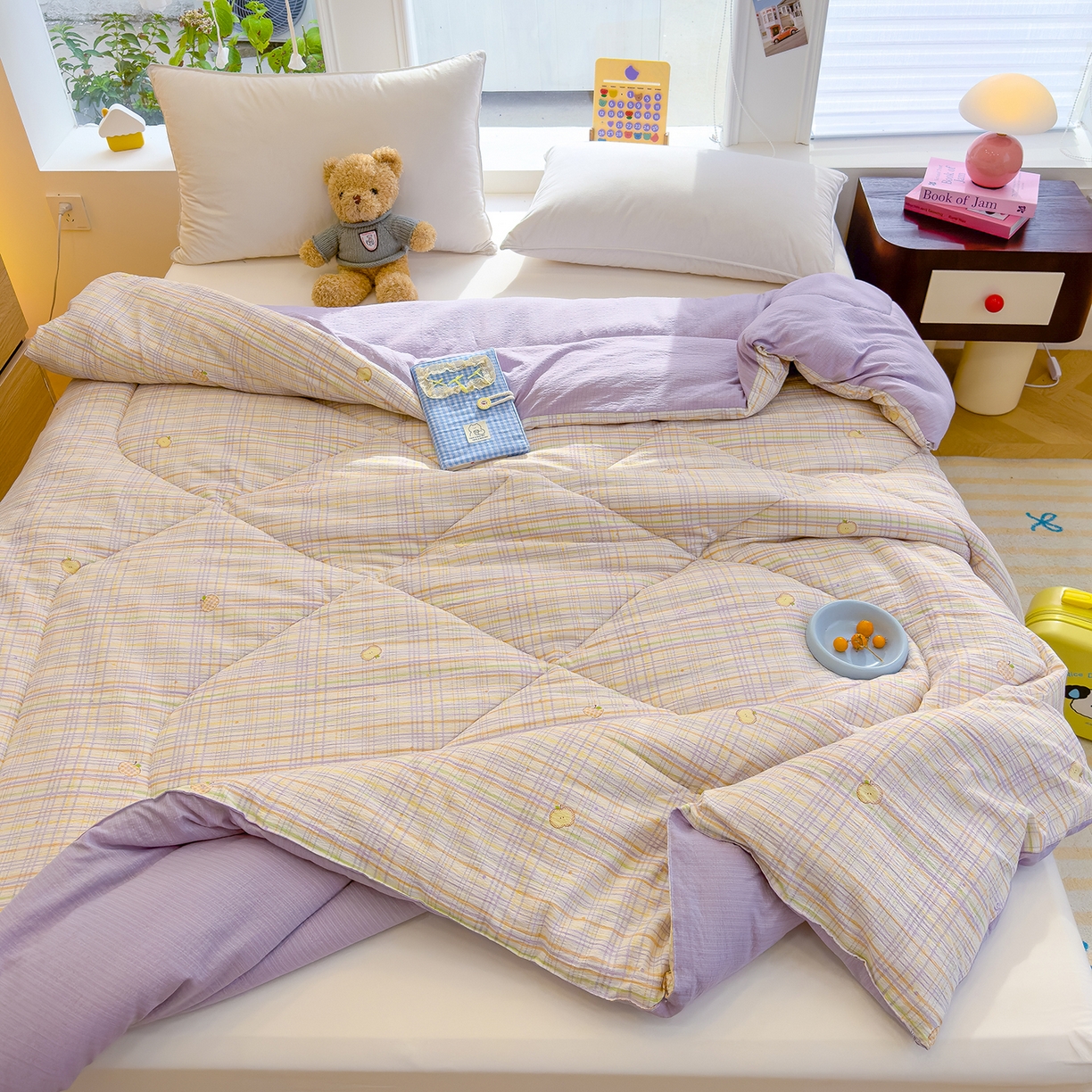 91家纺网 家纺一手货源 找家纺 弗苓家纺 2025新款A类云感有氧双层纱冬被被子被芯 苹果栖时