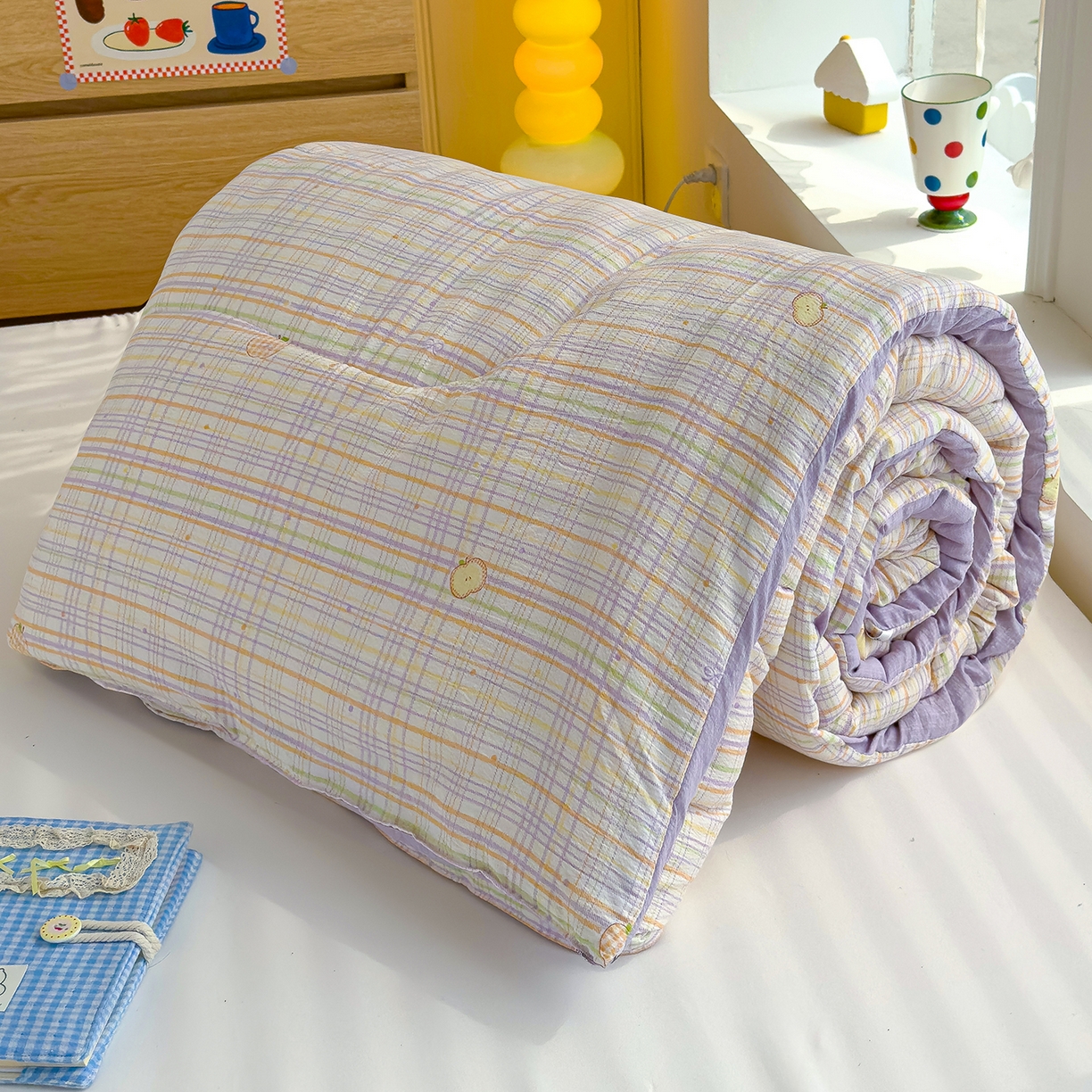 91家纺网 家纺一手货源 找家纺 弗苓家纺 2025新款A类云感有氧双层纱冬被被子被芯 苹果栖时