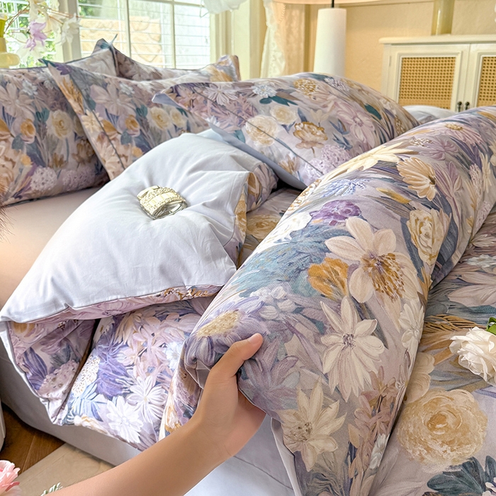 91家纺网 家纺一手货源 找家纺 巧玲珑 2025新款100%数码印花生态AB版四件套 粉黛