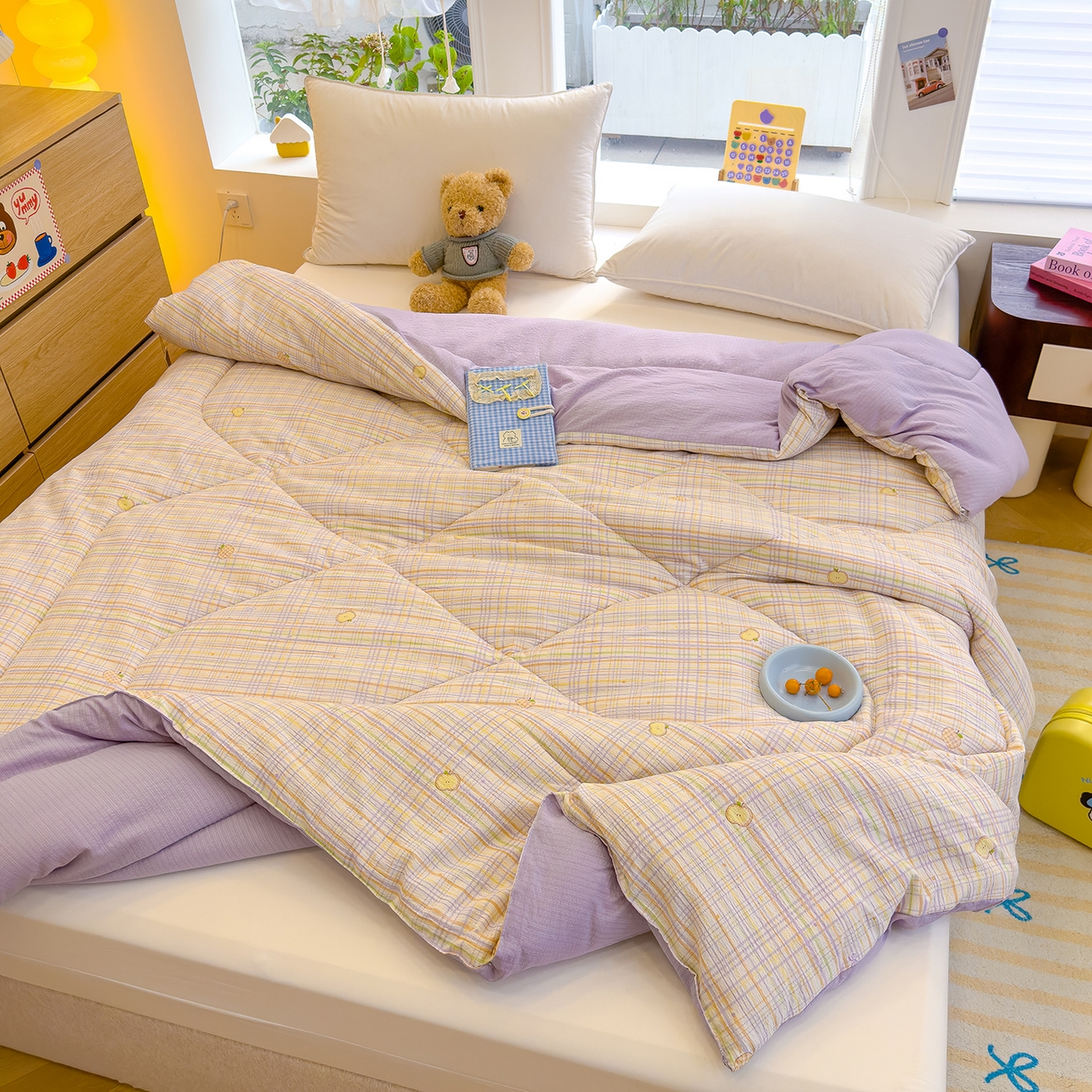 91家纺网 家纺一手货源 找家纺 弗苓家纺 2025新款A类云感有氧双层纱冬被被子被芯 苹果栖时