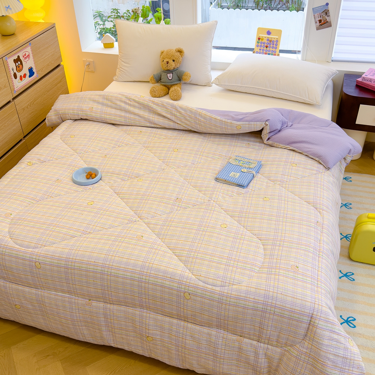 91家纺网 家纺一手货源 找家纺 弗苓家纺 2025新款A类云感有氧双层纱冬被被子被芯 苹果栖时