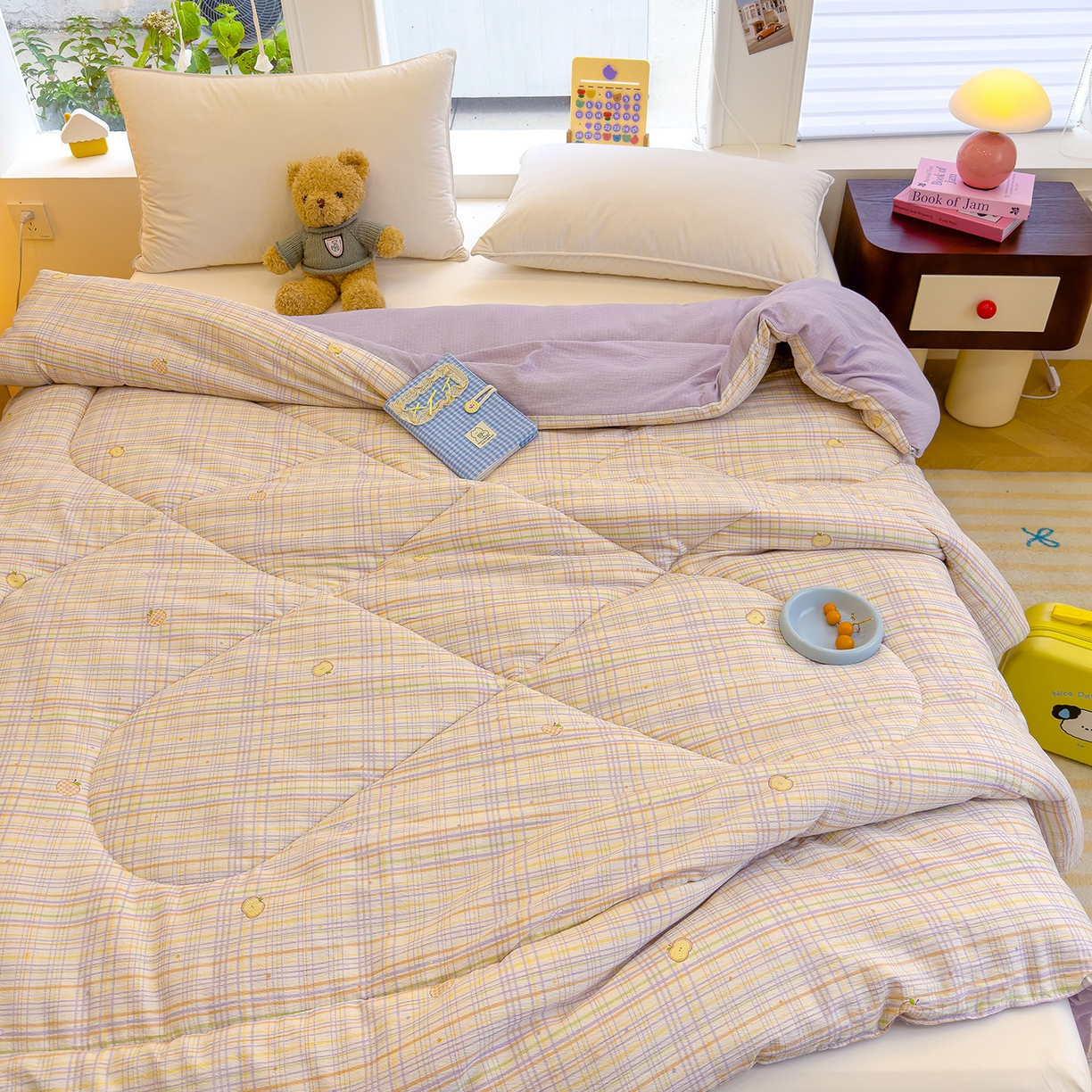 91家纺网 家纺一手货源 找家纺 弗苓家纺 2025新款A类云感有氧双层纱冬被被子被芯 苹果栖时