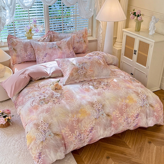 91家纺网 家纺一手货源 找家纺 巧玲珑 2025新款100%数码印花生态AB版四件套 花舞莎莎