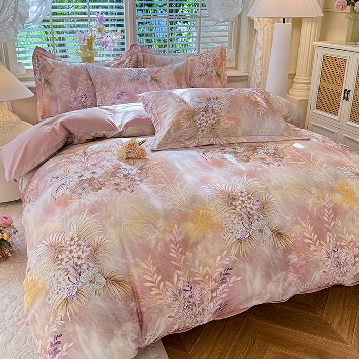 91家纺网 家纺一手货源 找家纺 巧玲珑 2025新款100%数码印花生态AB版四件套 花舞莎莎