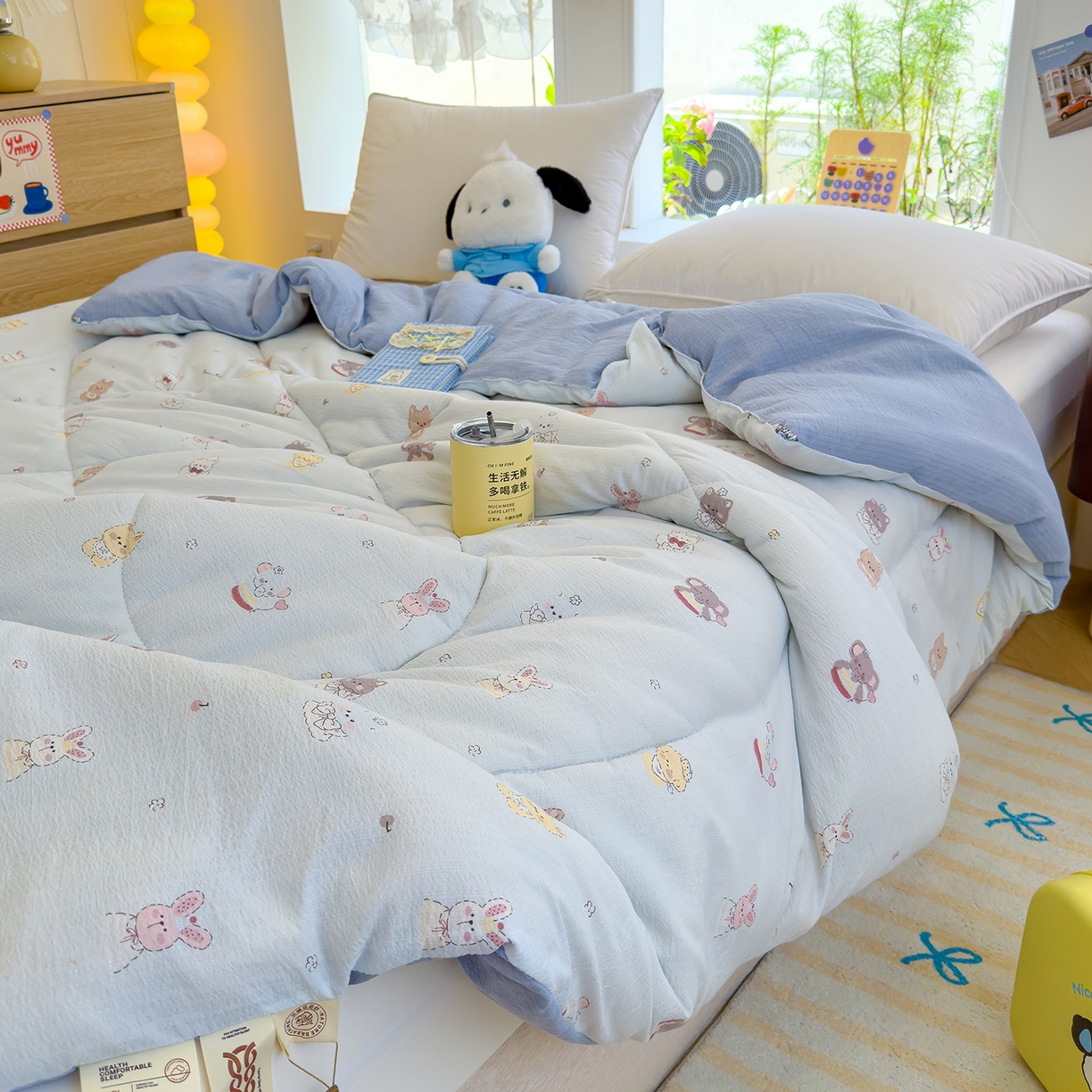 91家纺网 家纺一手货源 找家纺 弗苓家纺 2025新款A类云感有氧双层纱冬被被子被芯 绒绒乐园