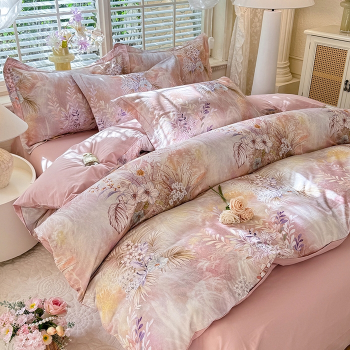 91家纺网 家纺一手货源 找家纺 巧玲珑 2025新款100%数码印花生态AB版四件套 花舞莎莎