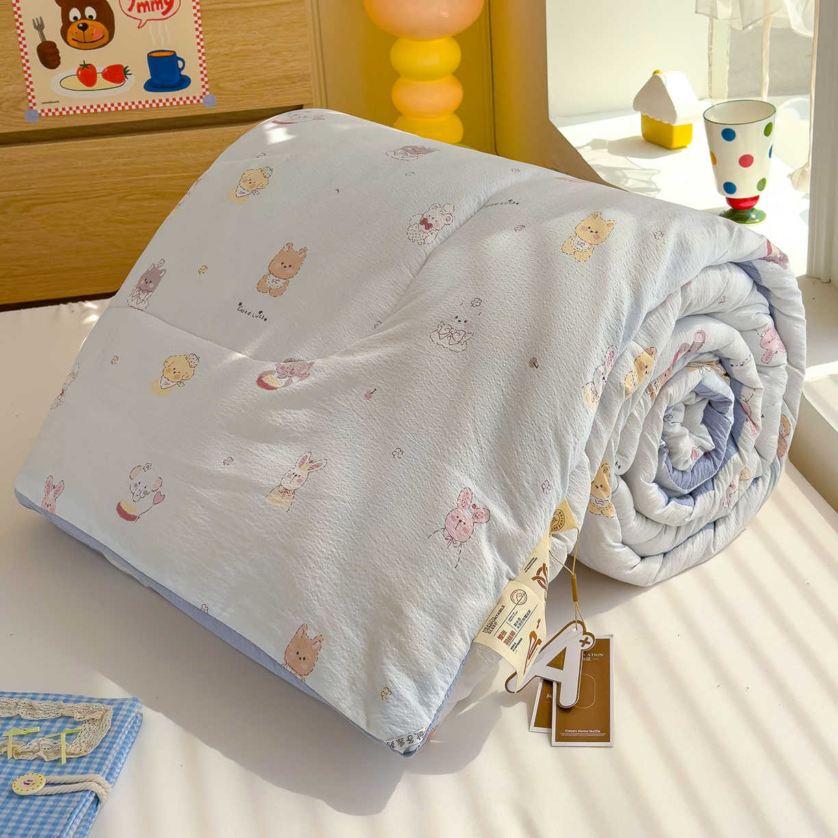 91家纺网 家纺一手货源 找家纺 弗苓家纺 2025新款A类云感有氧双层纱冬被被子被芯 绒绒乐园