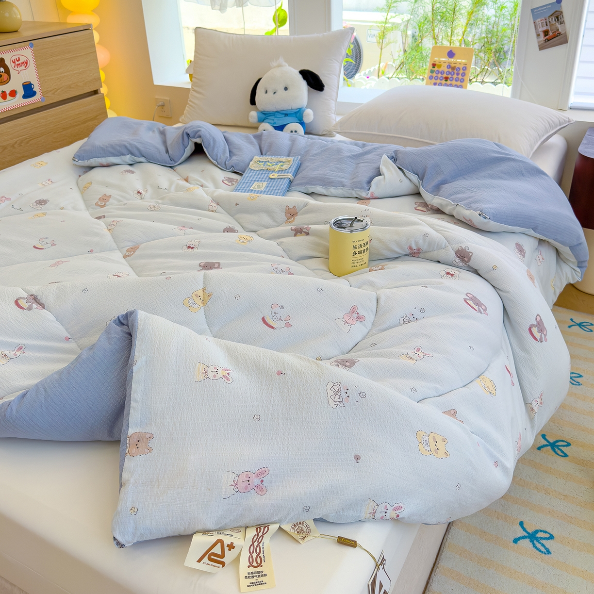 91家纺网 家纺一手货源 找家纺 弗苓家纺 2025新款A类云感有氧双层纱冬被被子被芯 绒绒乐园