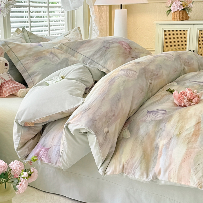 91家纺网 家纺一手货源 找家纺 巧玲珑 2025新款100%数码印花生态AB版四件套 锦瑟