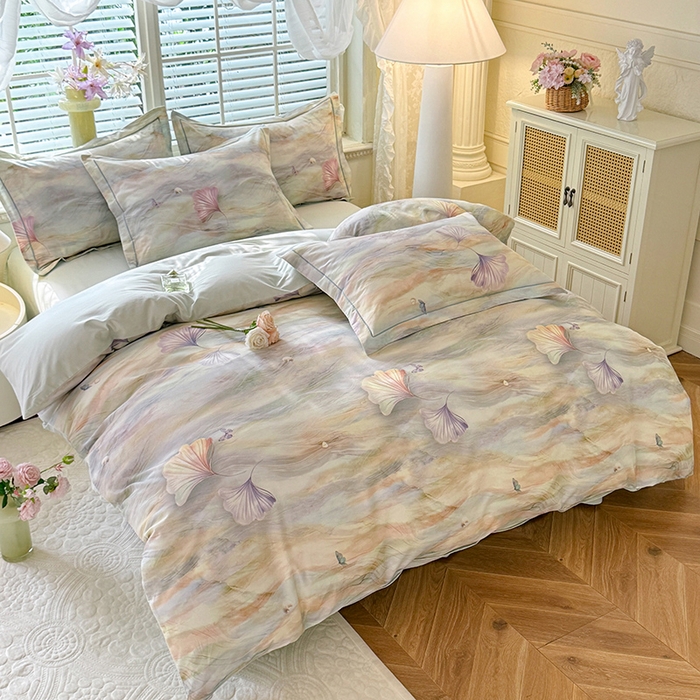 91家纺网 家纺一手货源 找家纺 巧玲珑 2025新款100%数码印花生态AB版四件套 锦瑟