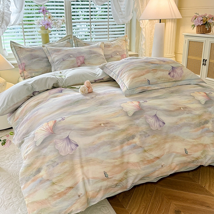 91家纺网 家纺一手货源 找家纺 巧玲珑 2025新款100%数码印花生态AB版四件套 锦瑟