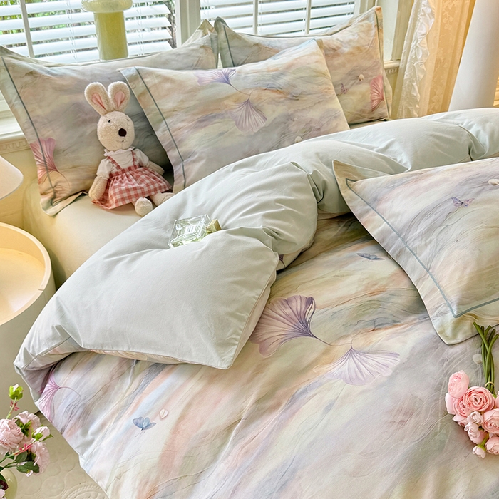 91家纺网 家纺一手货源 找家纺 巧玲珑 2025新款100%数码印花生态AB版四件套 锦瑟