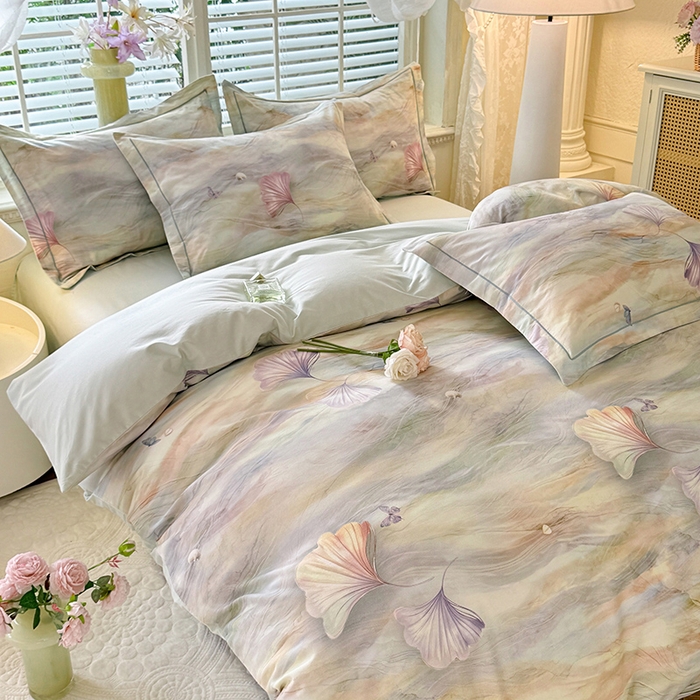 91家纺网 家纺一手货源 找家纺 巧玲珑 2025新款100%数码印花生态AB版四件套 锦瑟